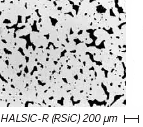 HALSIC-R再结晶碳化硅致密碳化硅基体，孔隙结构较粗大。