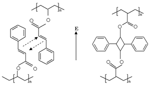 AZoJoMO - AZoM材料在线期刊- LPUV亚博网站下载激光照射下两个PVCi分子间的光交联。垂直箭头E表示线偏振光入射电场的偏振方向或偏振矢量。gydF4y2Ba